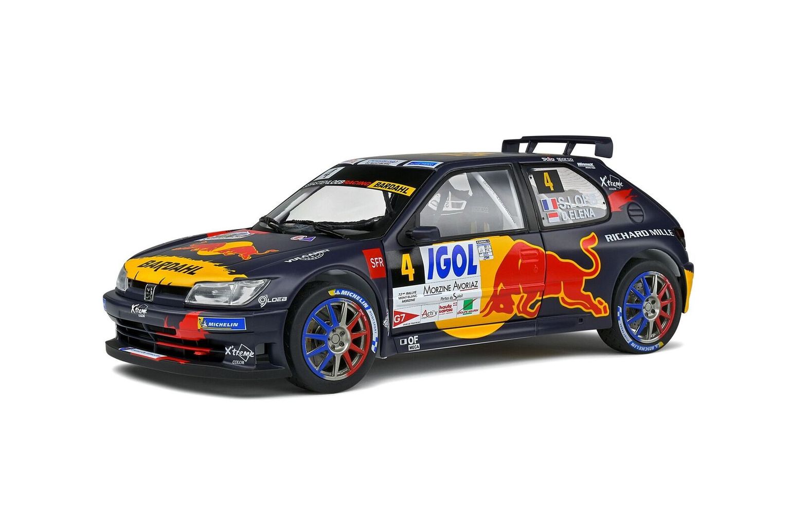 Peugeot 306 Maxi Red Bull #4 Loeb/Elena Rally Mont Blanc 2021 1:18 Solido