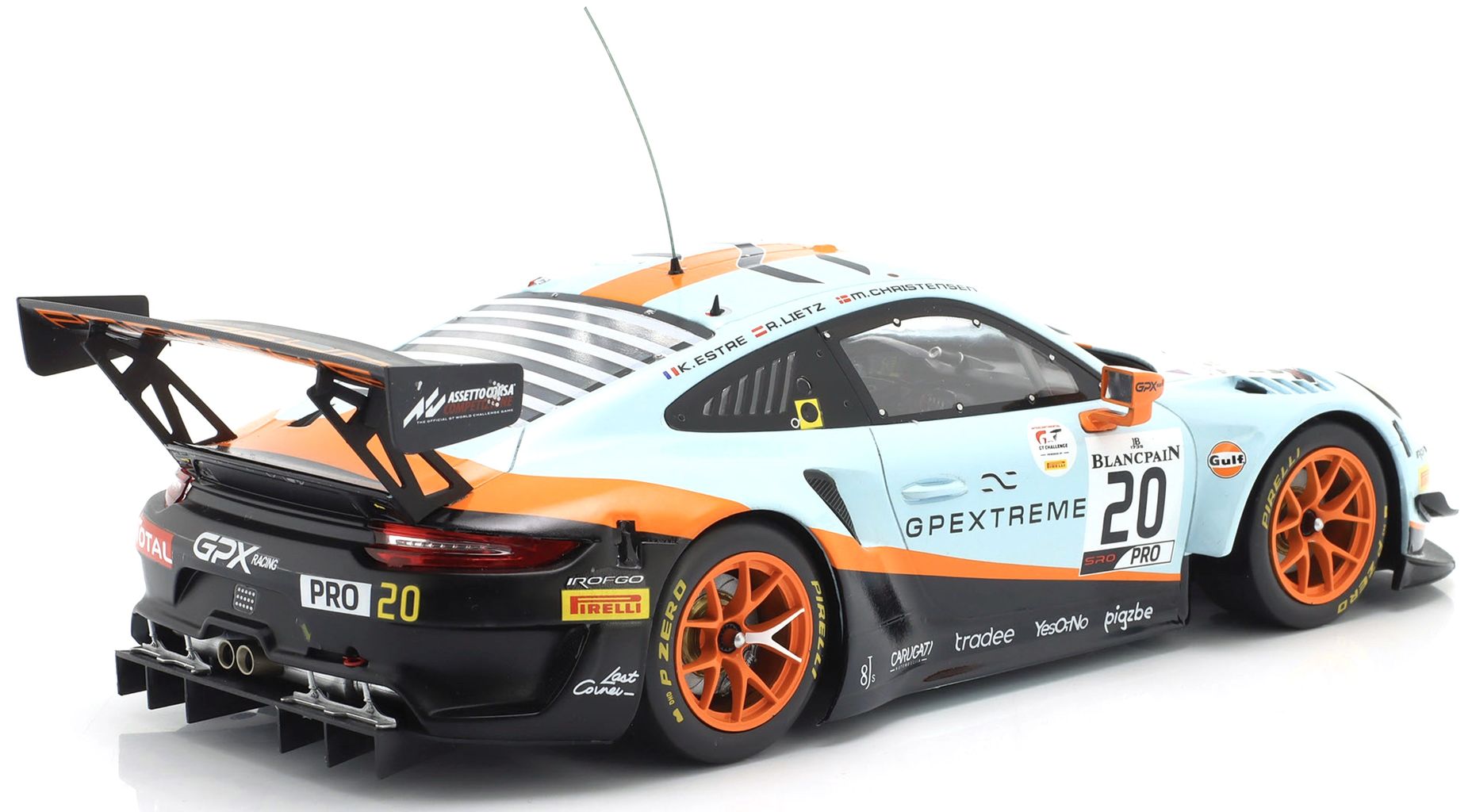 Porsche 911 991 GT3 R 4.0L Flat-6 Team GPX Racing #20 Lietz/Christensen/Estre Winner 24H Spa 2019 1:18 Ixo Models