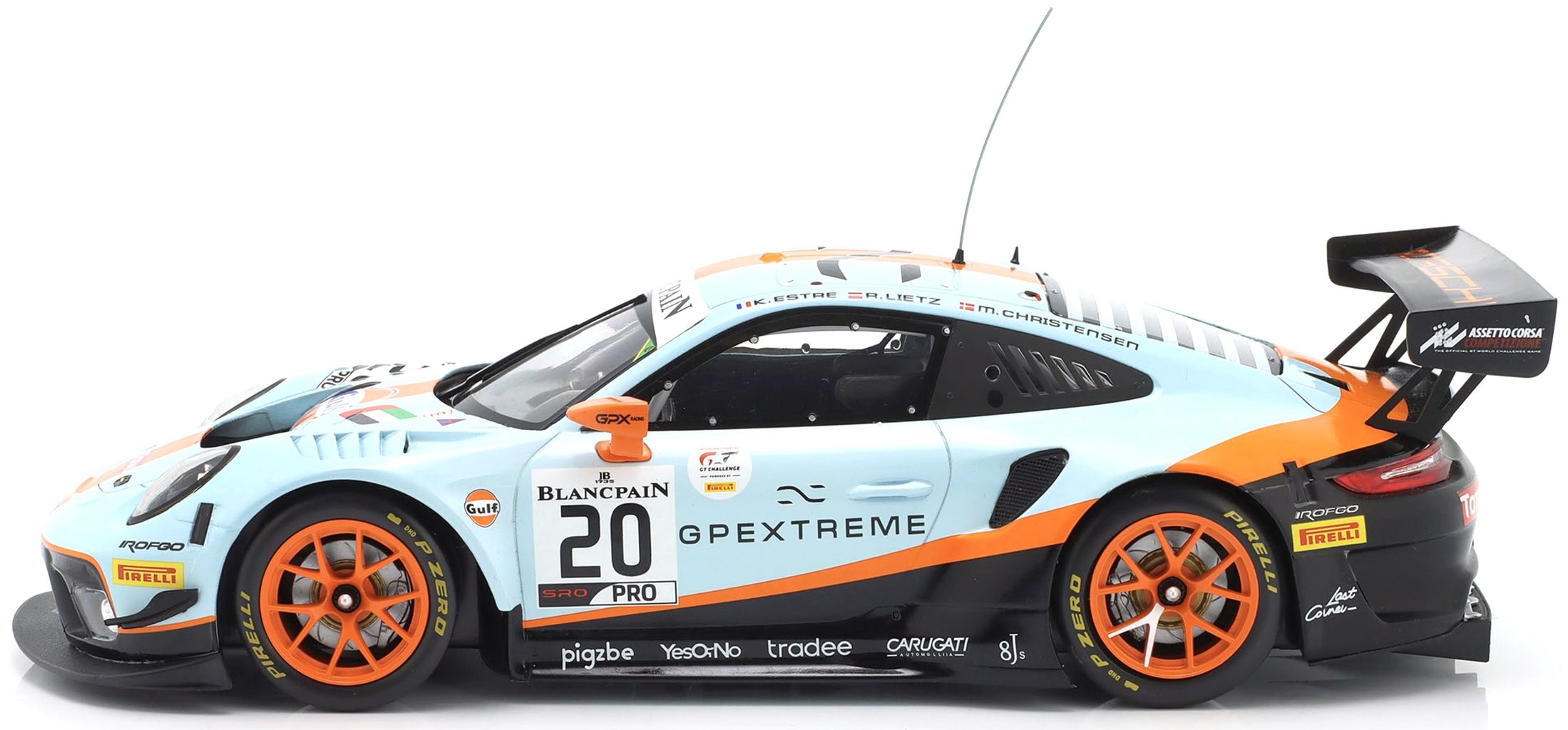 Porsche 911 991 GT3 R 4.0L Flat-6 Team GPX Racing #20 Lietz/Christensen/Estre Winner 24H Spa 2019 1:18 Ixo Models