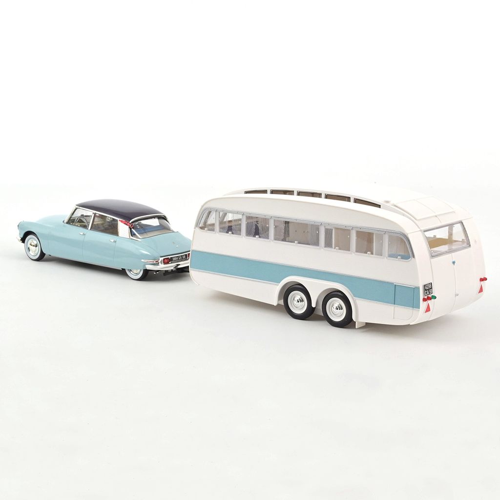 Citroën DS 19 1959 + Caravan bleu nuage/white 1:18 Norev