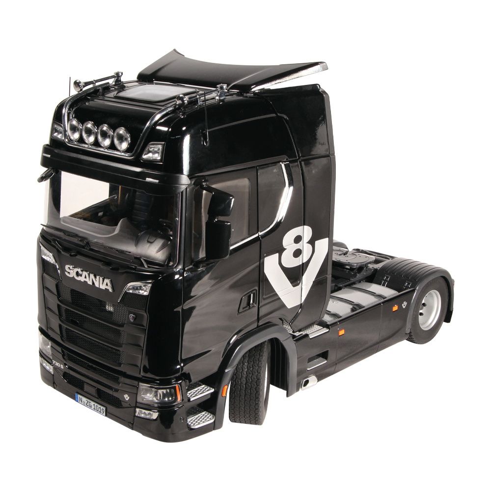 Scania 730S 4x2 V8 Sattelzugmaschine black with V8 decor 1:18 NZG