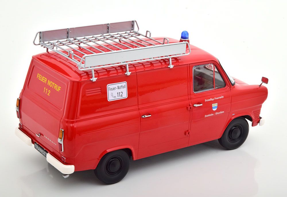 Ford Transit Delivery Van with Roof Rack 1970 Feuerwehr Germany red 1:18 KK Scale