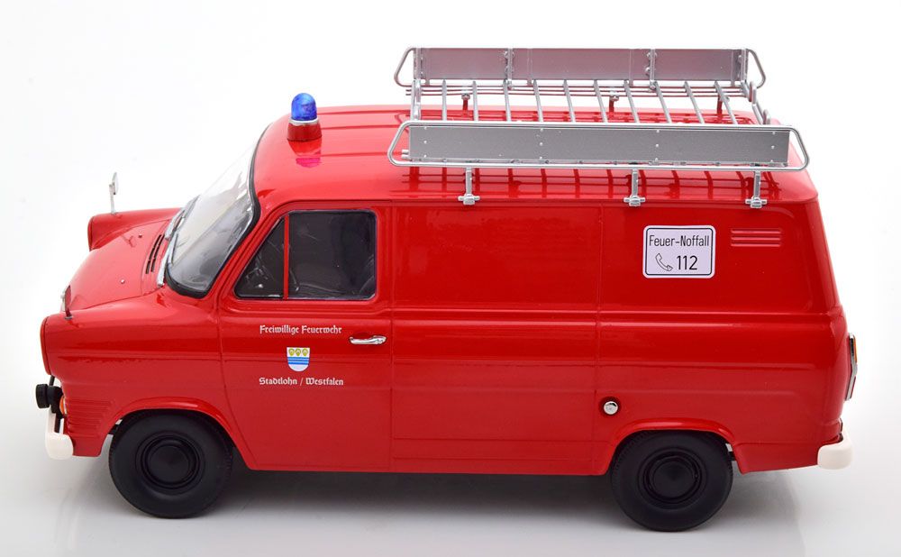 Ford Transit Delivery Van with Roof Rack 1970 Feuerwehr Germany red 1:18 KK Scale