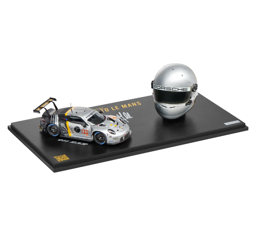 Set: Helmet 1:5 + Porsche 911 RSR #911 24H Le Mans 2023 1:43 Spark