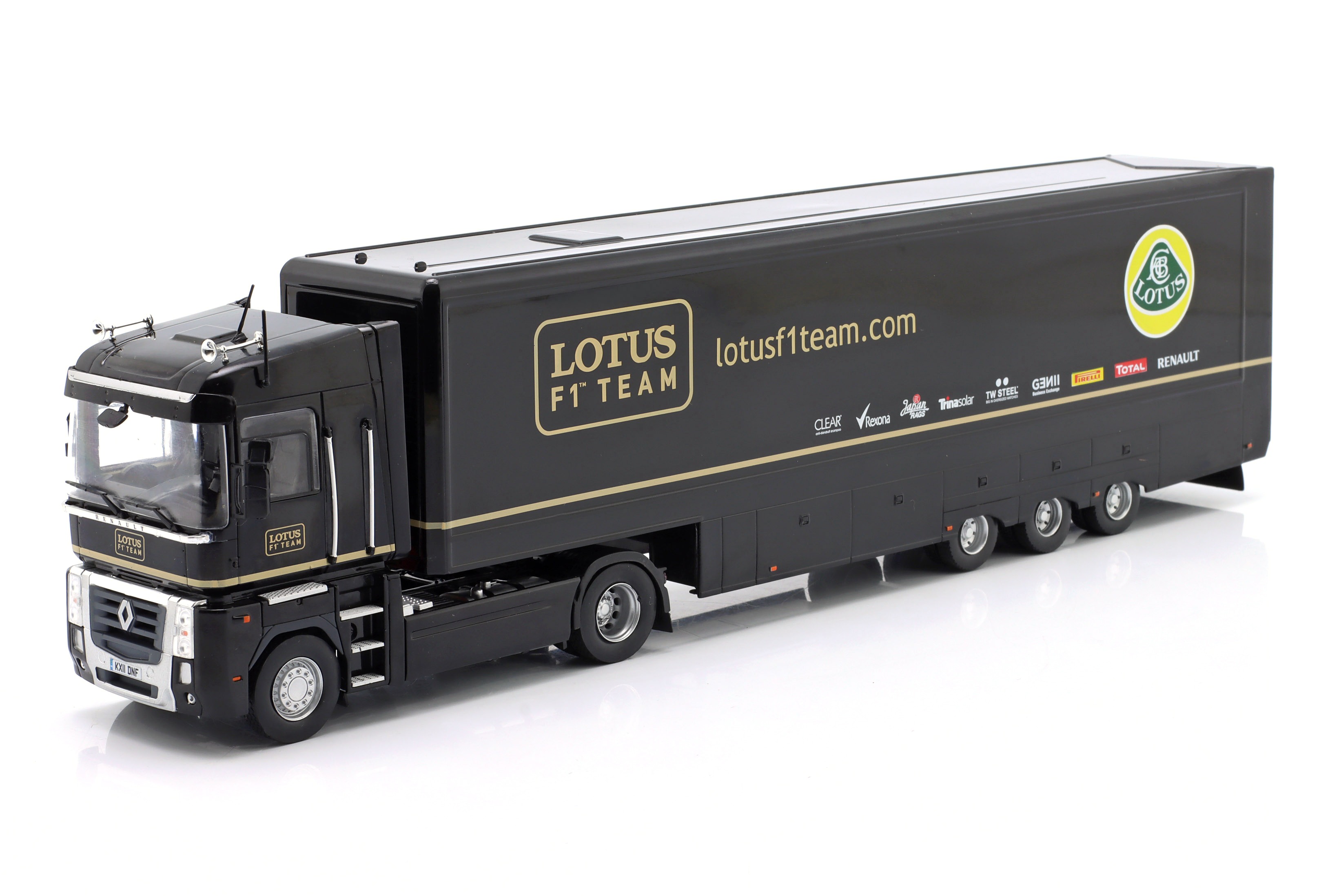 Renault Magnum Phase 2 Truck 2-Assi Car Transporter Team F1 Lotus 2001 black 1:43 Hachette