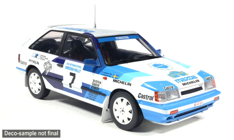 Mazda 323 4WD Turbo #7 I.Carlsson/P.Carlsson Rally Schweden 1989 1:18 MCG Modelcar Group