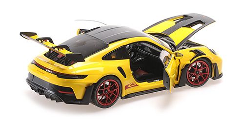 Porsche 911 992 GT3 RS Weissach Package 2024 yellow/red wheels 1:18 Minichamps 