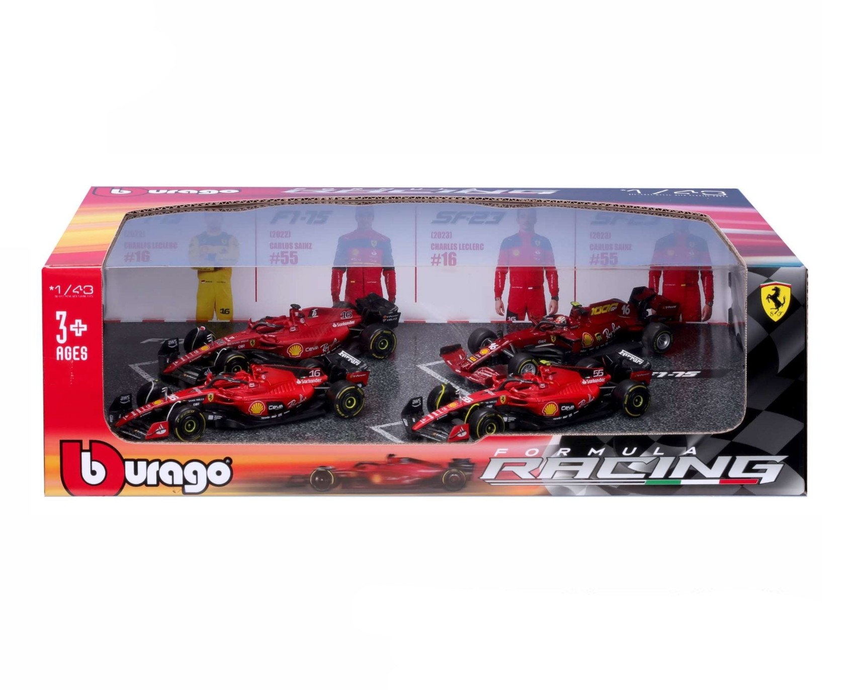 Set F1 4x SF-23 Team Scuderia Ferrari - #16 C.Leclerc 2023 + #55 C.Sainz Italy GP 2023 + #16 C.Leclerc Italy GP 2022 + #55 C.Sainz 2022 1:43 Bburago