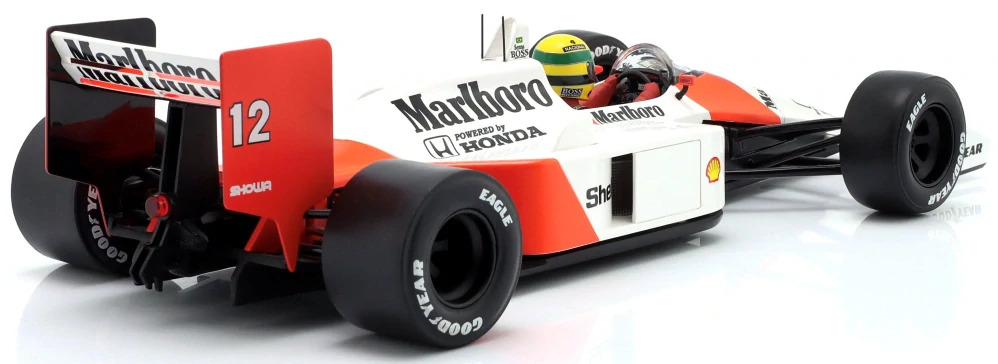 McLaren Honda MP4/4 #12 Ayrton Senna GP Japan 1988 Tabacco Decals Already Applied on the Car + Opening Body Cover 1:18 Premium X