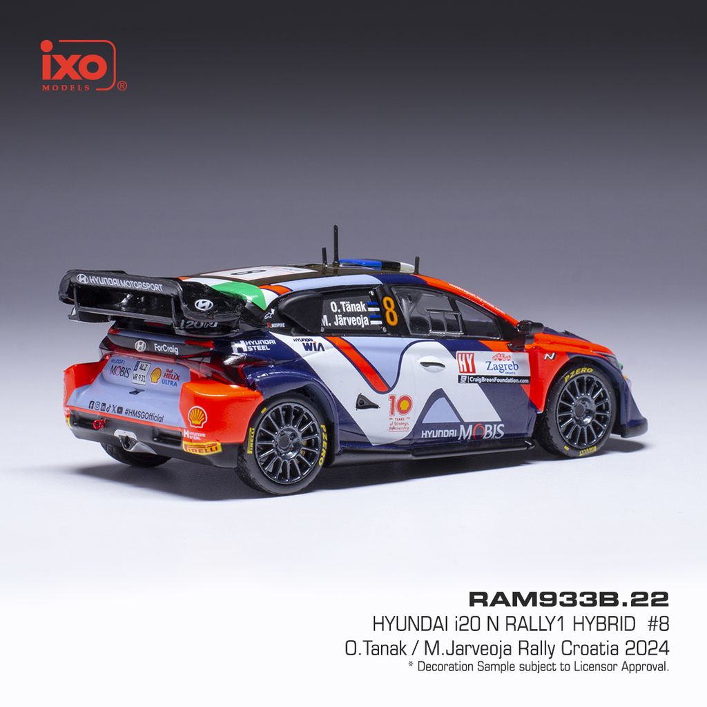 Hyundai i20 N Rally1 Hybrid #8 Tanak/Jarveoja RallyCroatia 2024 1:43 Ixo Models