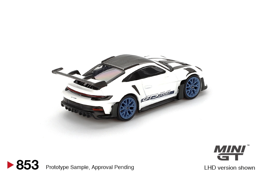 Porsche 911 (992) GT3 RS Weissach Package 2024 White with Indigo Blue 1:64 Mini GT