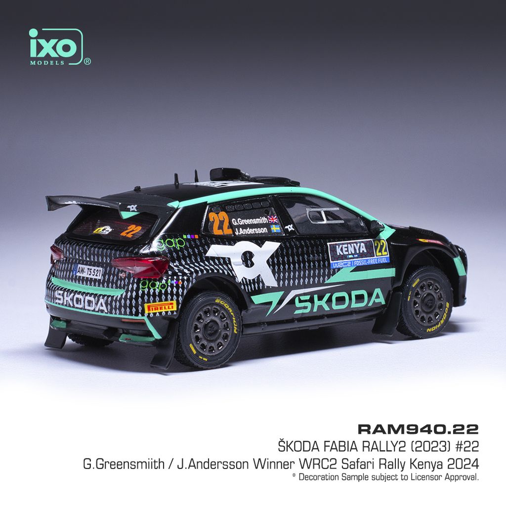Škoda Fabia Rally2 #22 Greensmith/Andersson WRC Safari Rallye Kenya 2024 1:43 Ixo Models