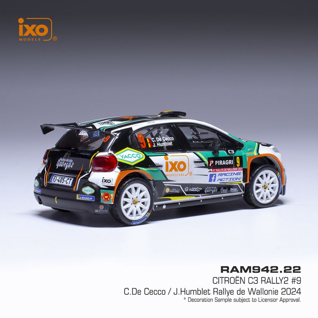 Citroen C3 Rally2 #9 De Cecco/Humblet Rally WM Rallye Wallonien 2024 1:43 Ixo Models
