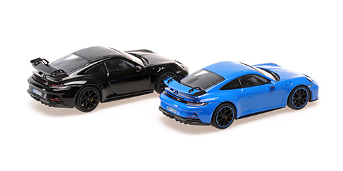 2 Cars Set - Porsche 911 (992) GT3 2021 shark blue & black Sport Auto 1:43 Minichamps