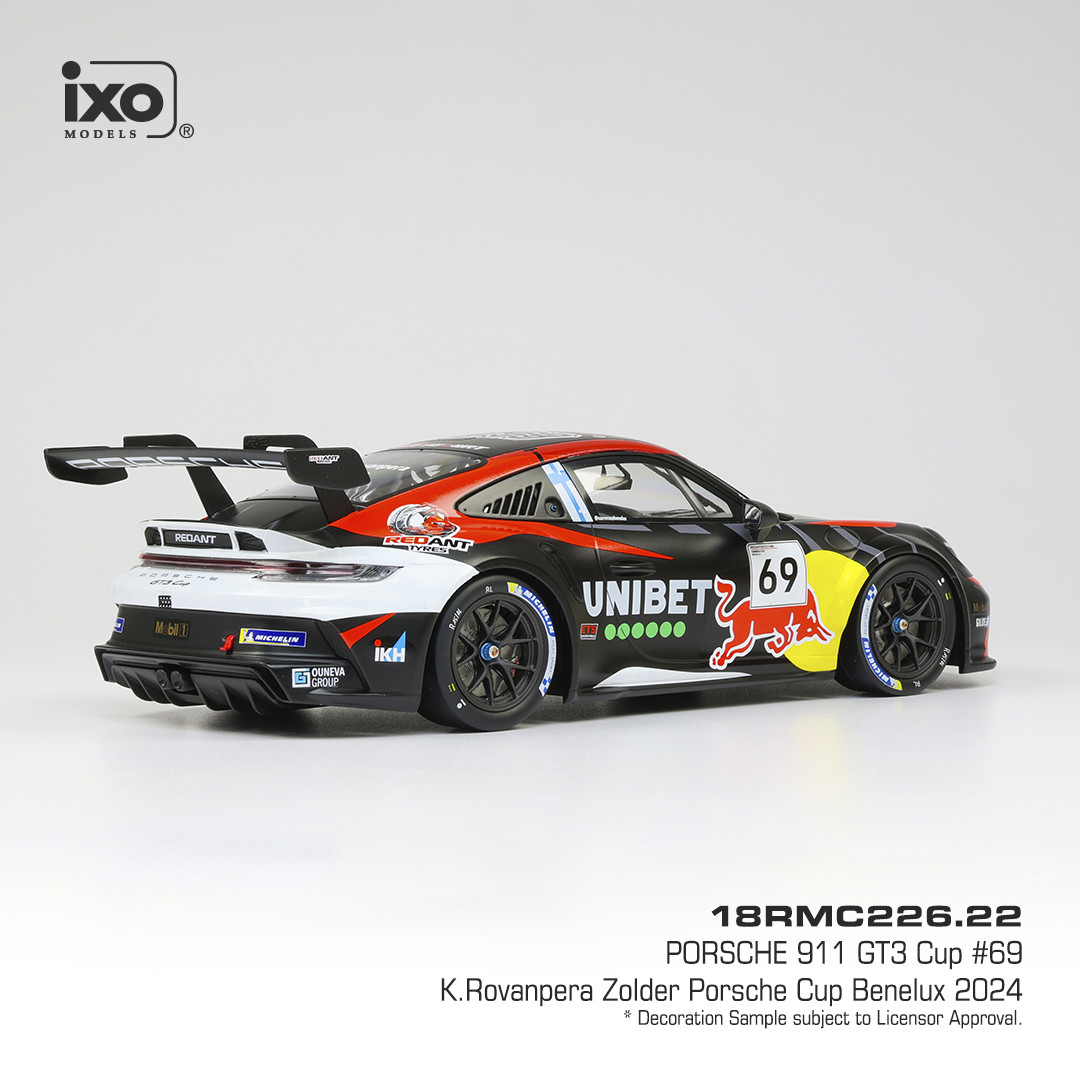 Porsche 911 GT3 Cup #69 K. Rovanpera Zolder Porsche Cup Benelux 2024 1:18 Ixo Models