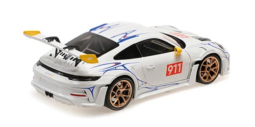 Porsche 911 (992) GT3RS 2023 white/yellow decor 1:18 Minichamps