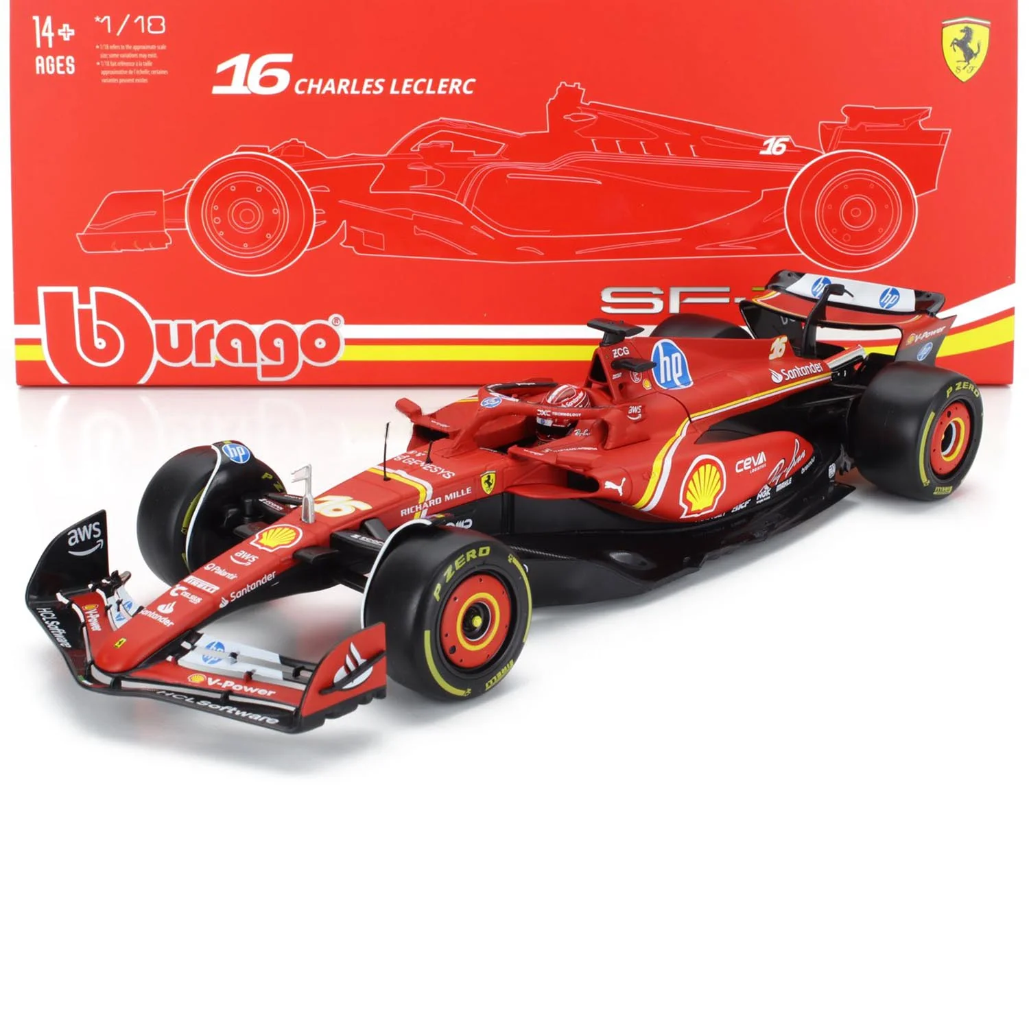 Ferrari SF-24 #16 C. Leclerc 4th Italy GP Imola 2024 with Showcase 1:18 Bburago