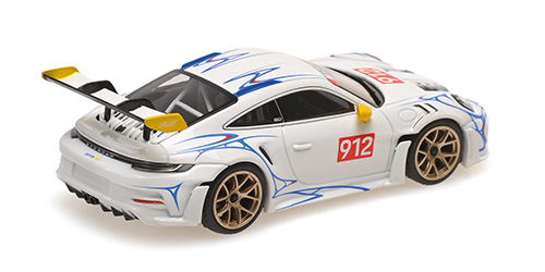 Porsche 911 (992) GT3RS 2023 white/yellow decor 1:43 Minichamps