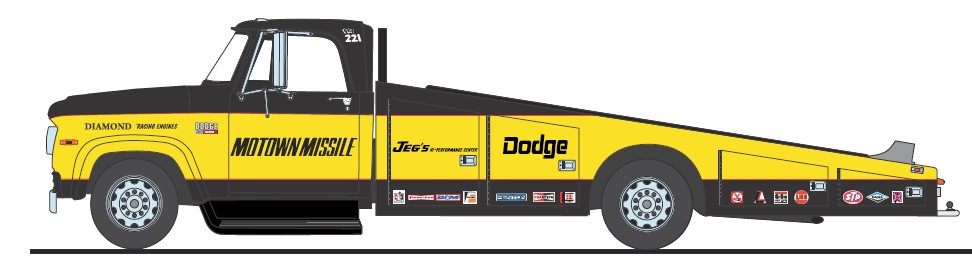 Dodge D300 Ramp Truck *Motown Missile* 1970 black/yellow 1:18 Acme Diecast