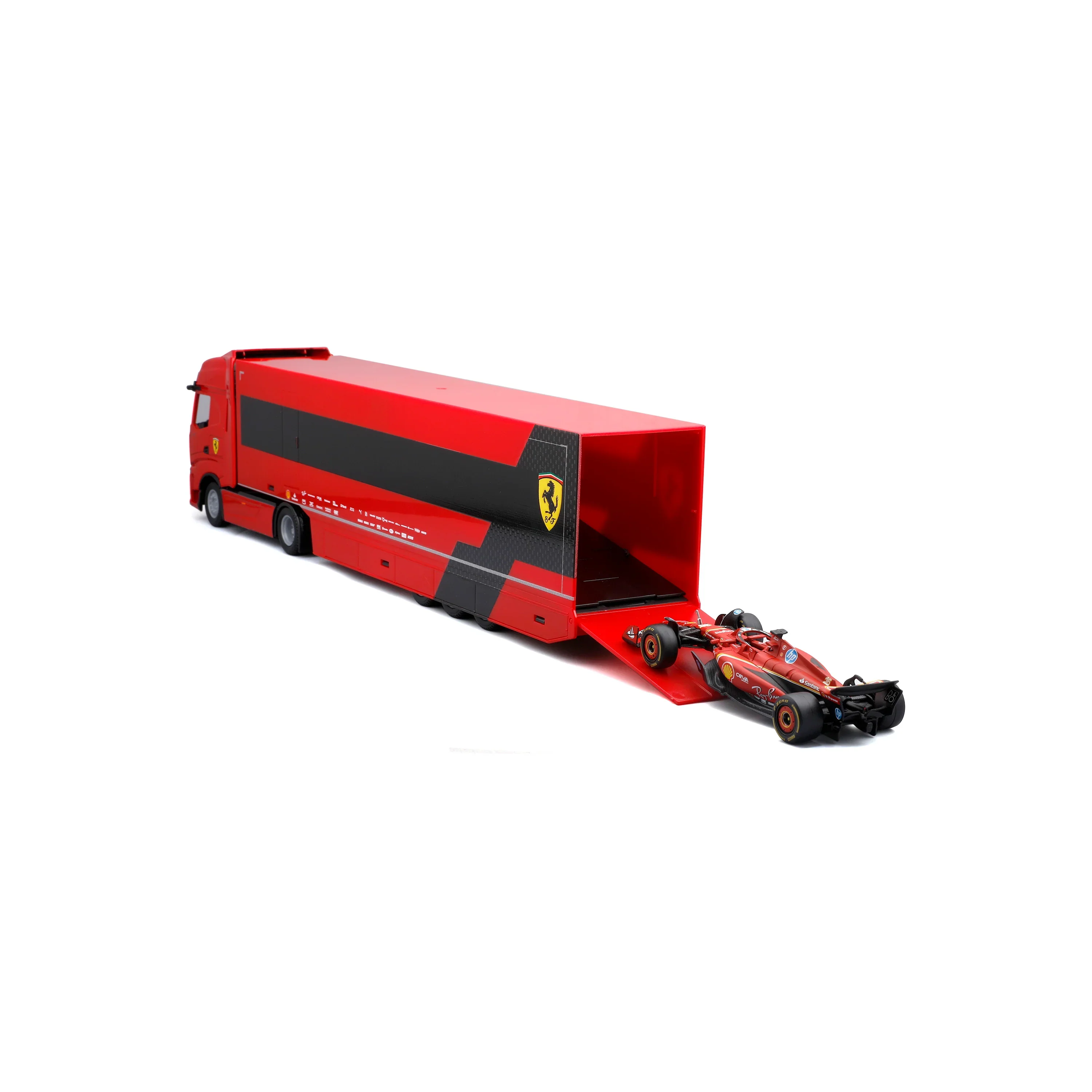 Set - Iveco S-WAY 570 Racing Transporter + Ferrari SF-23 #16 Charles Leclerc 2023 1:43 Bburago