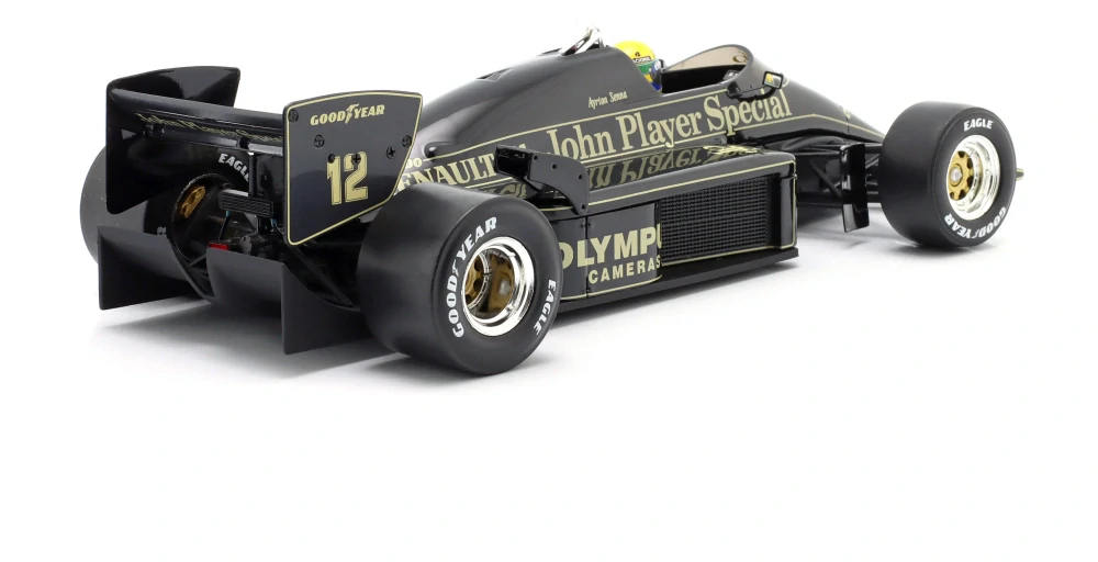 Lotus F1 97T Renault Turbo Team Lotus JPS #12 A.Senna Monaco GP 1985 with Engine Details 1:18 Werk83