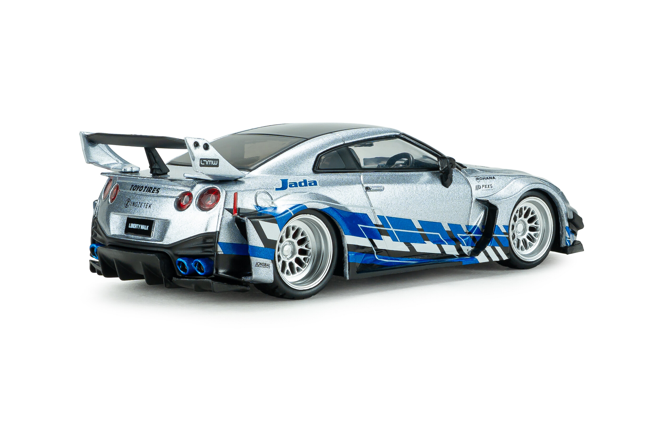 Nissan GT-R R35 Liberty Walk Silhouette 2020 silver/blue stripes 1:43 Solido