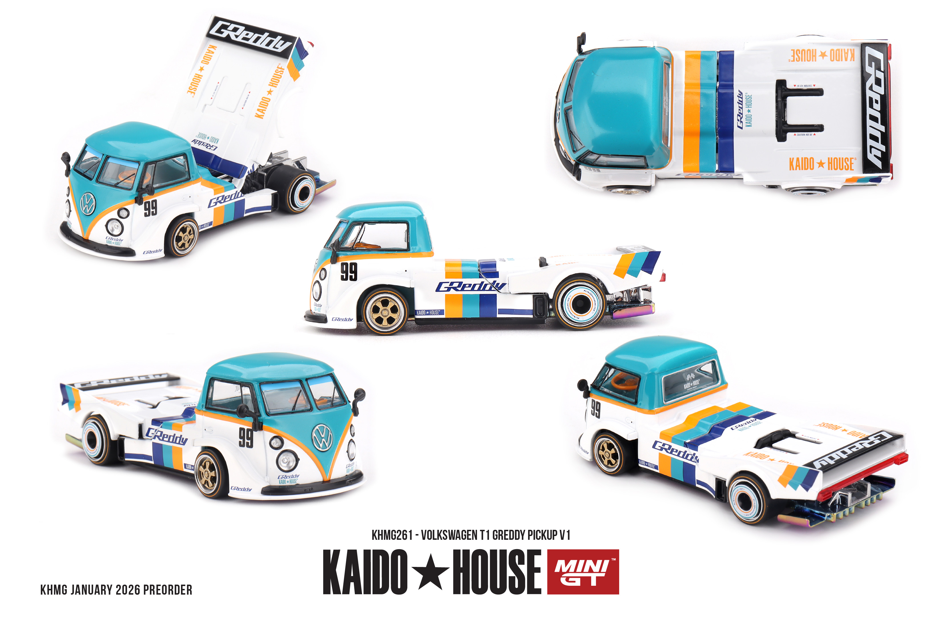 Volkswagen T1 Pickup GReddy Pickup V1 1972 1:64 Mini GT