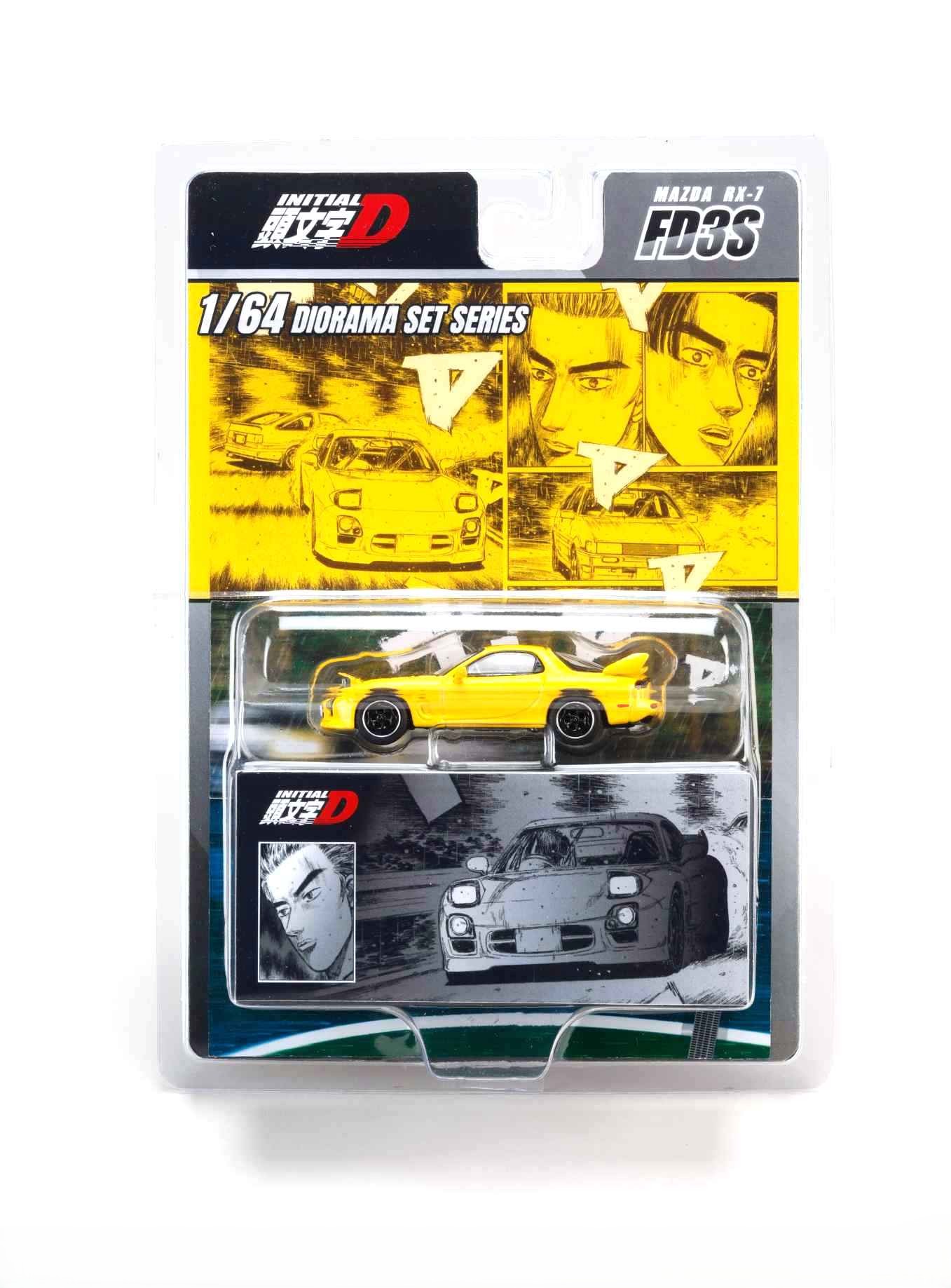 Mazda RX-7 (FD3S) *INITIAL D* Keisuke Takahashi vs Wataru Akiyama yellow 1:64 Hobby Japan