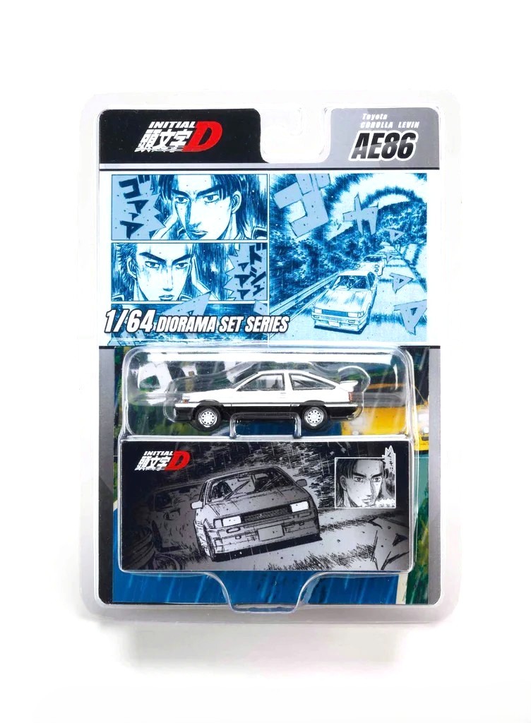Toyota Corolla Levin (AE86) *INITIAL D* Wataru Akiyama vs Keisuke Takahashi white/black 1:64 Hobby Japan