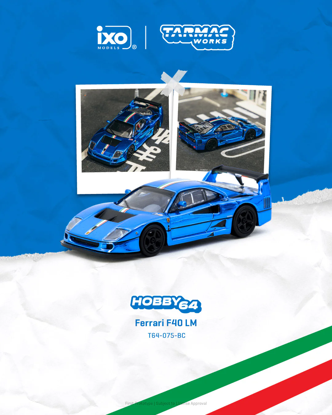 Ferrari F40 LM chrome blue 1:64 Tarmac