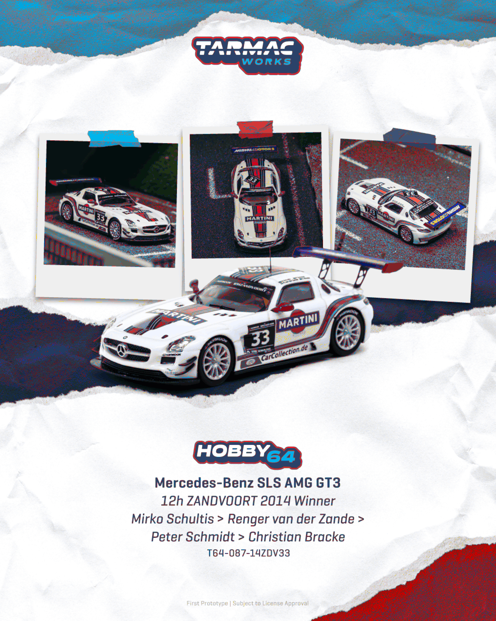 Mercedes-Benz SLS AMG GT3 Car Collection Motorsport #33 M.Schultis/R. van der Zande/P.Schmidt/Ch.Bracke Winner 12H Zandvoort 2014 1:64 Tarmac
