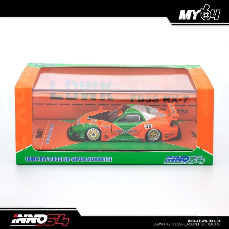 LBWK Mazda RX7 (FD3S) LB Super Silhouette green/orange 1:64 Inno Models