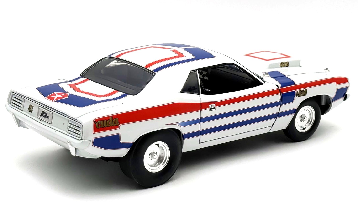 Plymouth Hemi Cuda Coupe 1970 white/red/blue 1:18 Acme Diecast