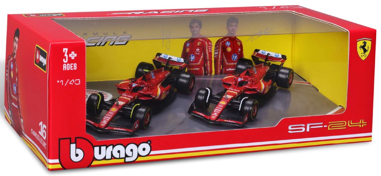 Set 2x Ferrari SF-24 #16 C.Leclerc + #55 C.Sainz 2024 1:43 Bburago