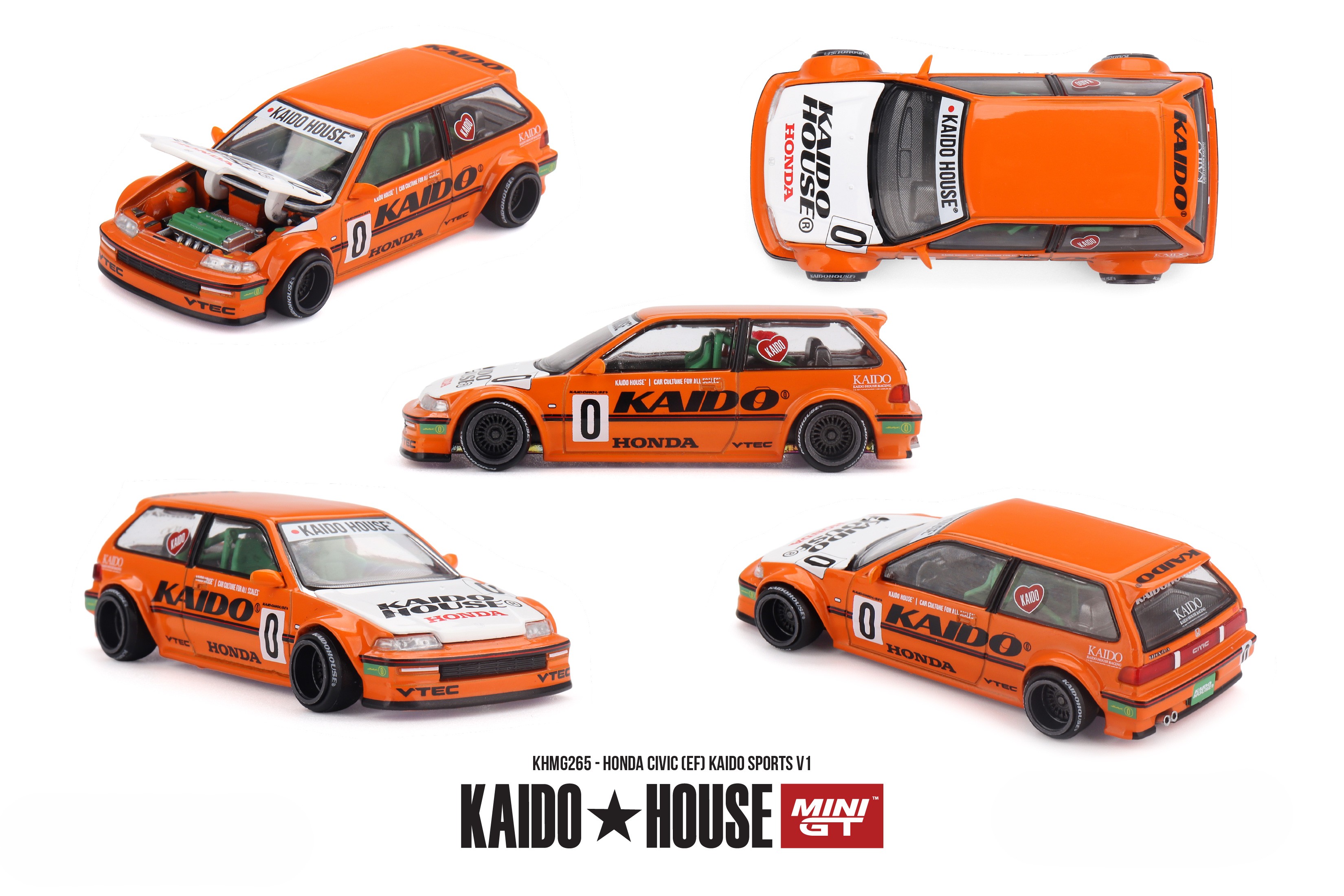 Honda Civic 1987 (EF) Kaido Sports V1 orange 1:64 Mini GT