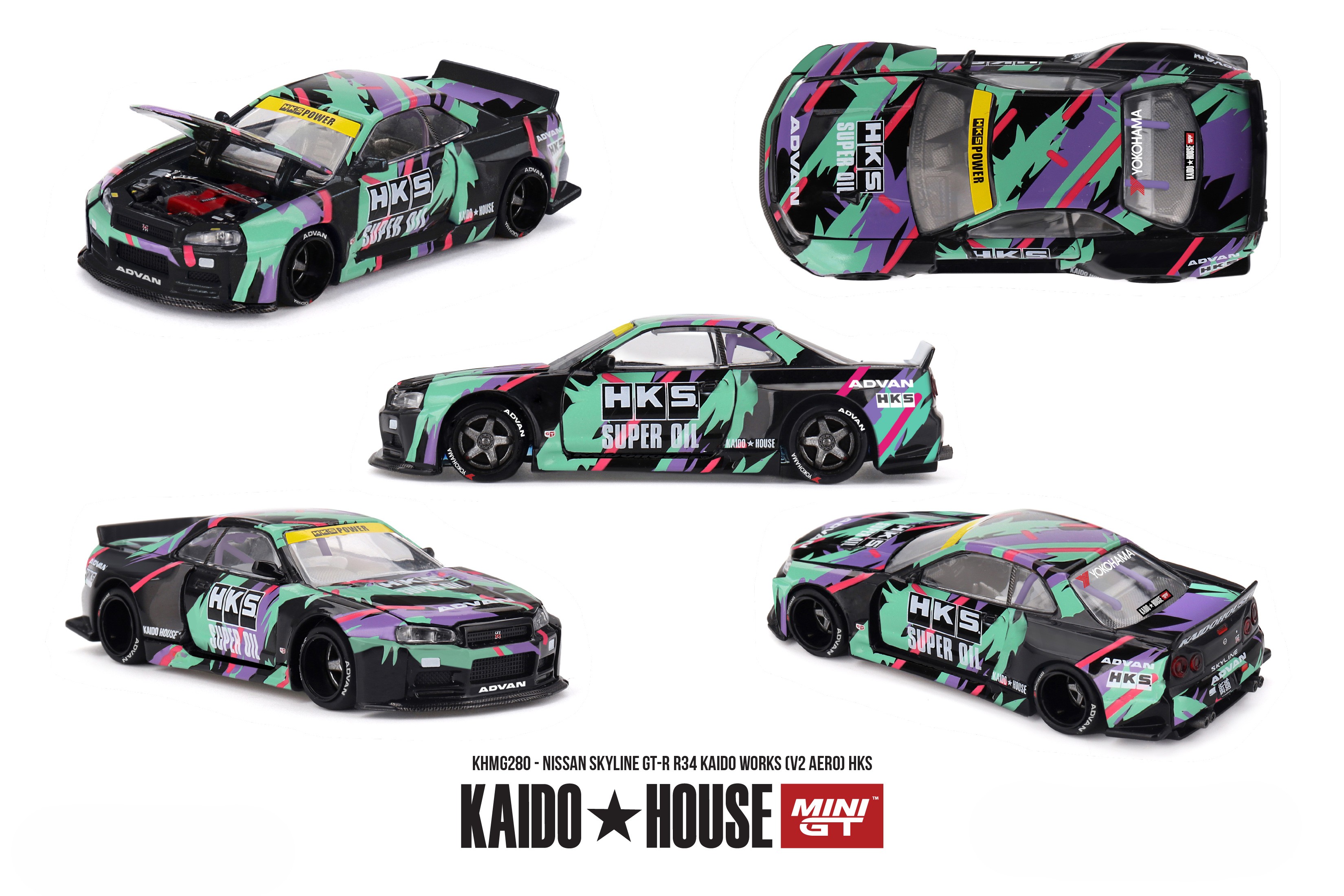 Nissan Skyline 1999 GTR (R34) Kaido Works (V2 AERO) *HKS* 1:64 Mini GT