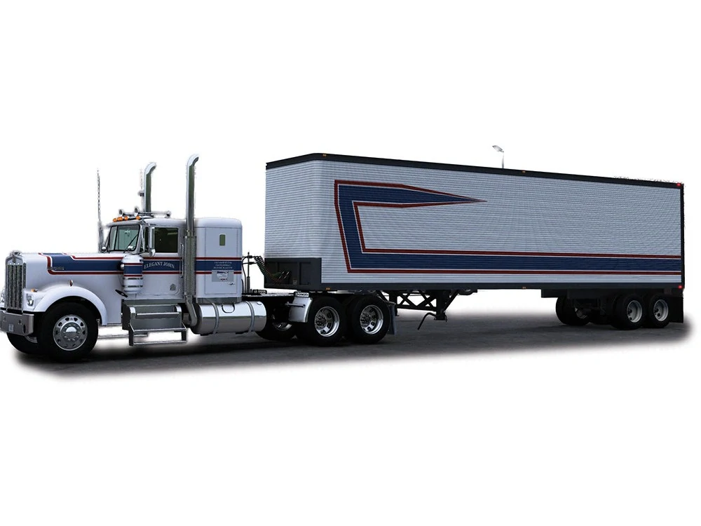 Kenworth W900 1976 With Vintage Trailer red/white/blue 1:64 Ixo America