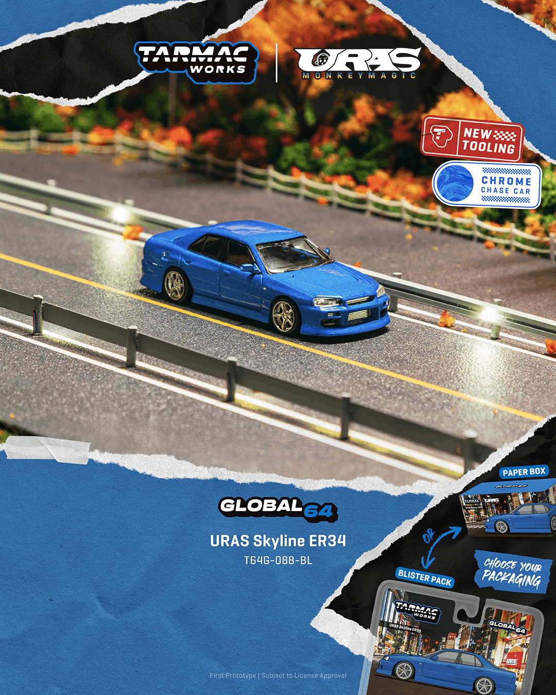 Nissan Skyline ER34 *URAS* blue 1:64 Tarmac
