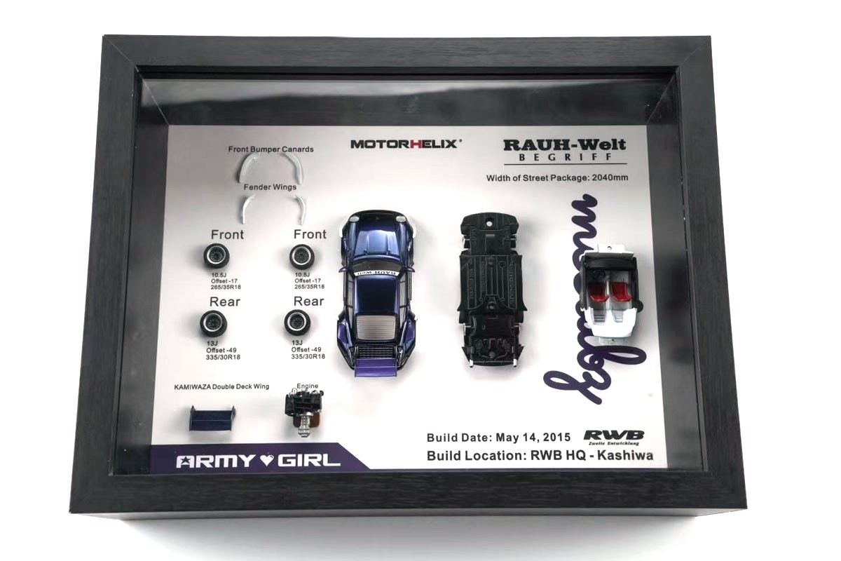 Porsche 911 964 RWB RAUH-Welt Army Girl Coupe 2015 Quadro Panel Display purple 1:64 Motorhelix