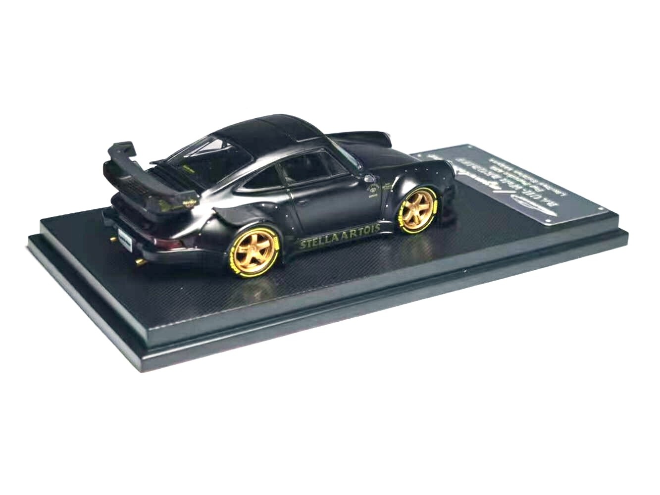 Porsche RWB 930 3.8 Type Wing *Stella Artois* With Figure matte black/gold 1:64 My Model Collect