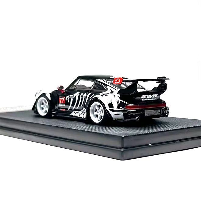 Porsche RWB 964 High Wing White Bone Dragon Livery With Figure black/white/red 1:64 My Model Collect