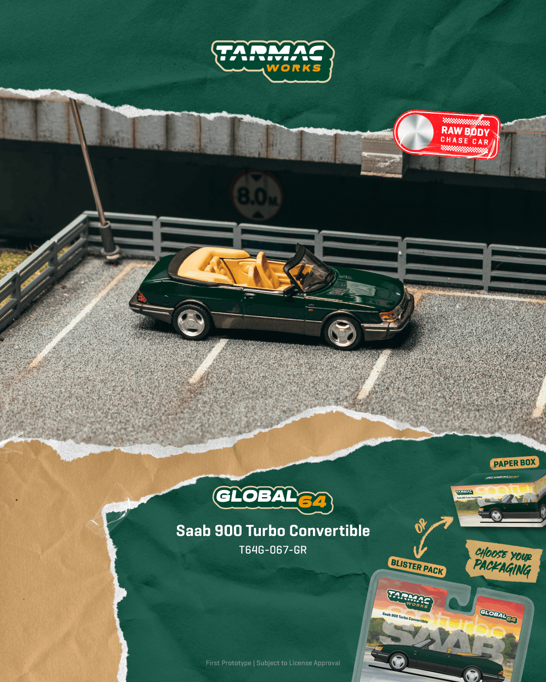 Saab 900 1997 Turbo Cabriolet dark green 1:64 Tarmac