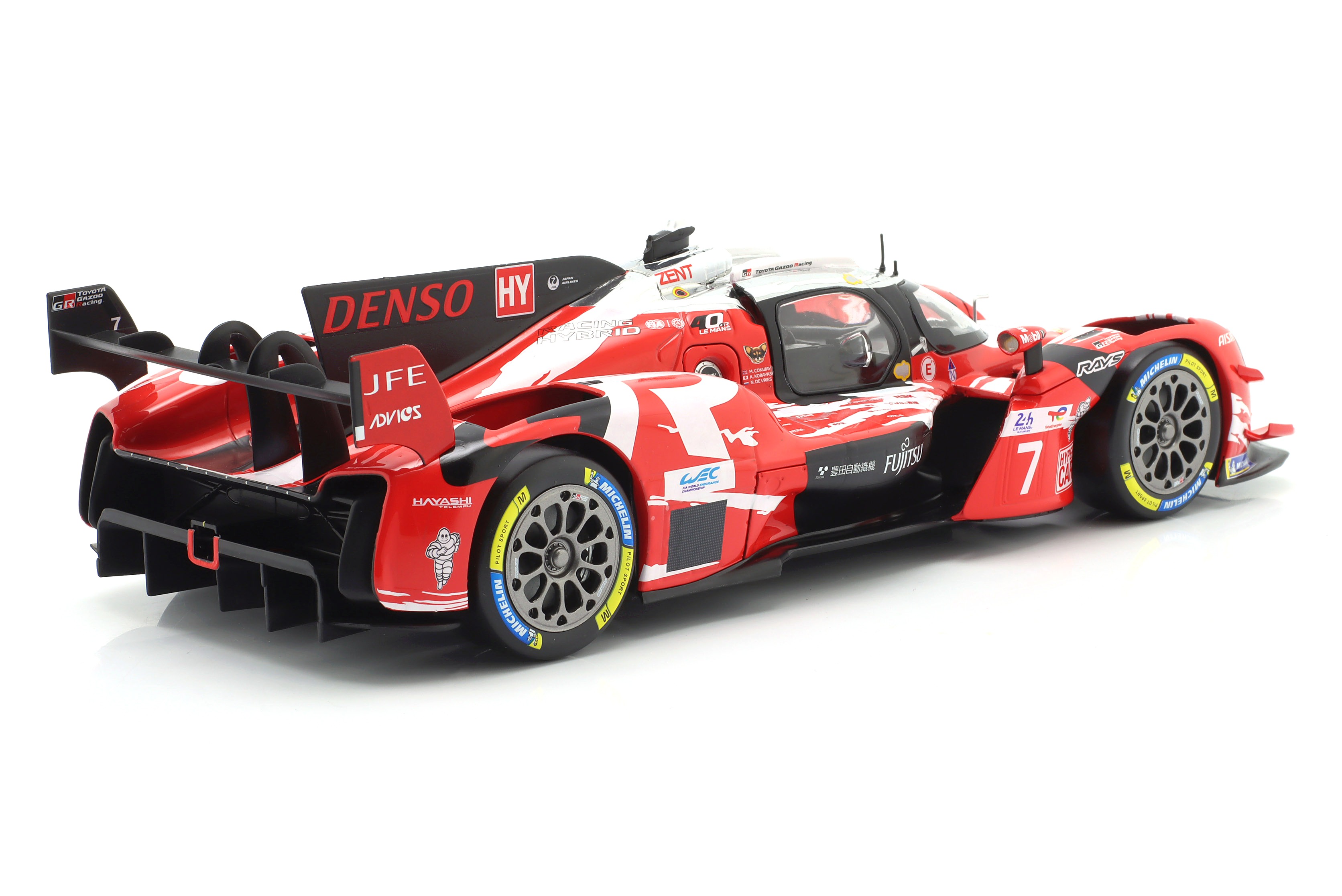 Toyota GR010 Hybrid #7 Conway/Kobayashi/de Vries 5th 24H Le Mans 2025 Toyota Gazoo Racing 40 Years Le Mans Toyota Retro Livery 1:18 Ixo Models