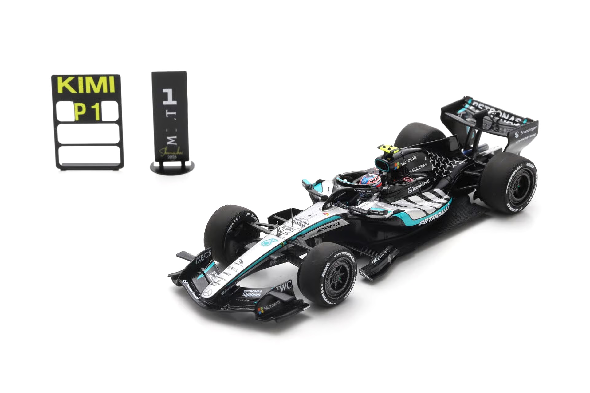 Mercedes-AMG Petronas F1 Team W17 #12 K.Antonelli Winner Chinese GP 2026 with Bigger Base Plate & Pit Board 1:43 Spark