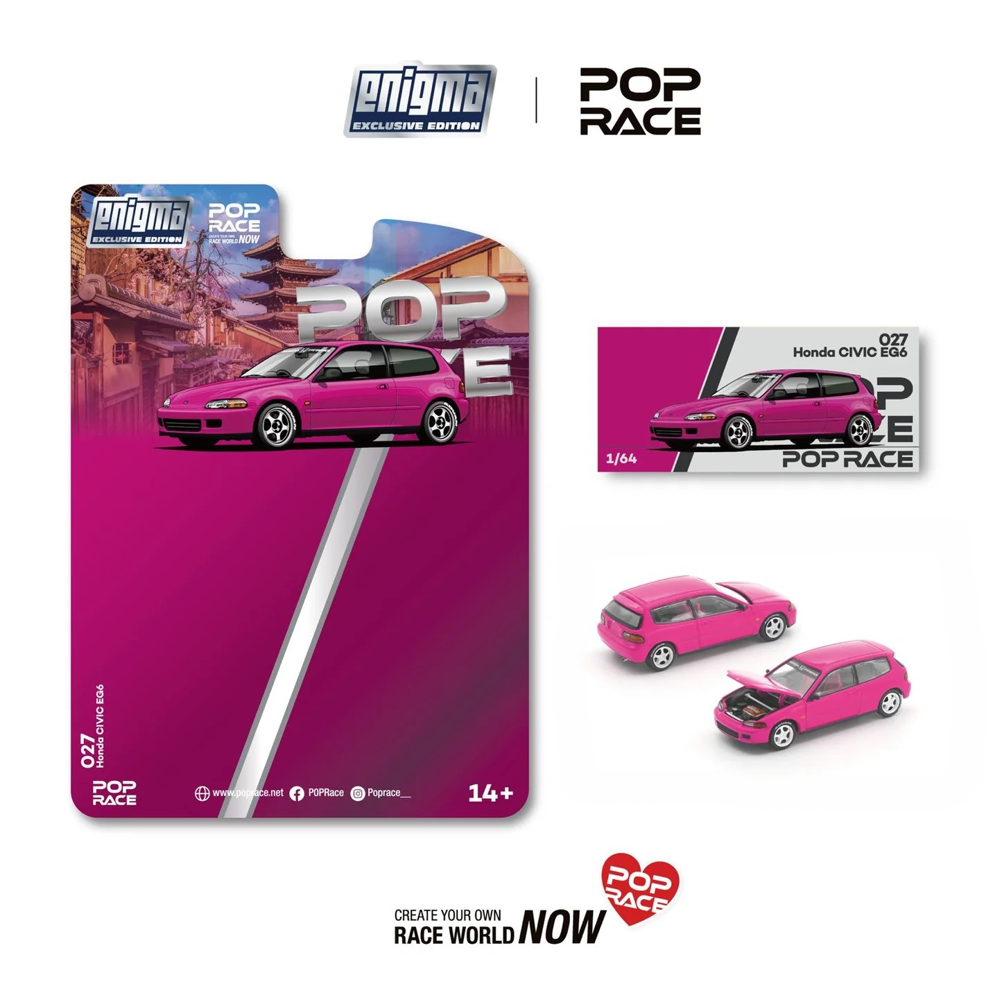 Honda Civic EG6 pink 1:64 Pop Race