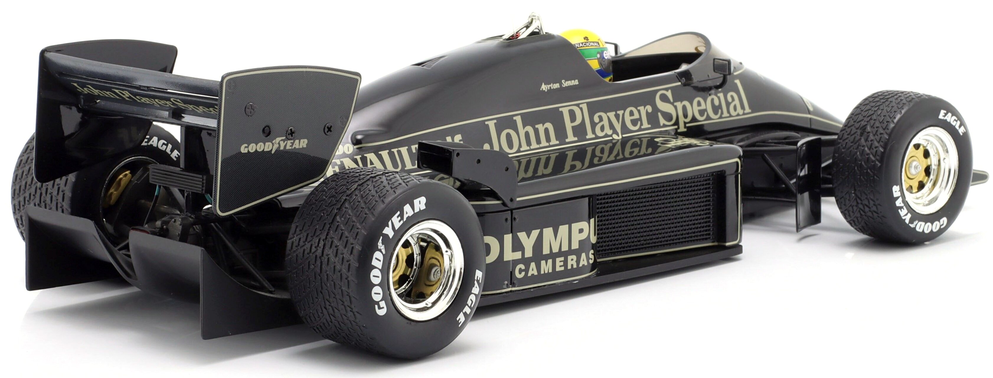 Lotus Renault 97T #12 Ayrton Senna GP Portugal 1985 Tabacco Decals Already Applied on the Car + Opening Body Cover 1:18 Premium X