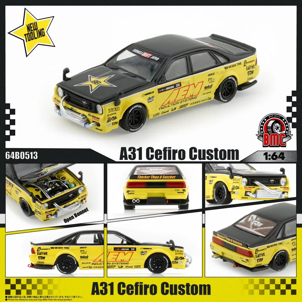 Nissan A31 Cefiro Custom *AEM RR* yellow/black 1:64 BM Creations