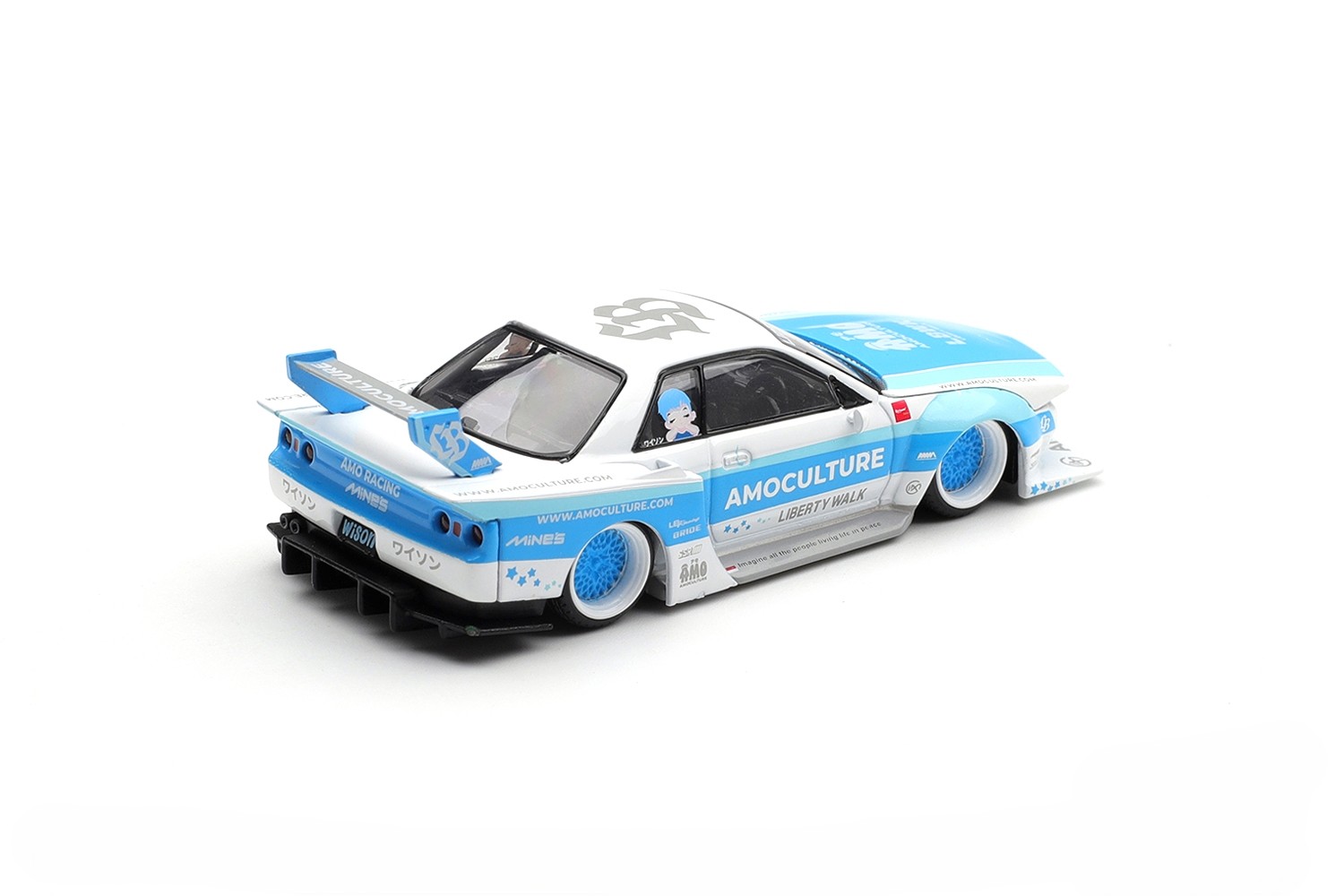 Nissan Skyline GTR (R32) LBWK Kaido Works Amoculture 2026 white/blue 1:64 Mini GT