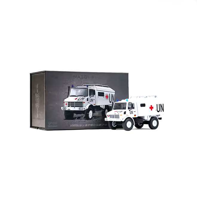 Mercedes-Benz Unimog U1300L United Nations Peacekeeping Ambulance white 1:64 Massdi