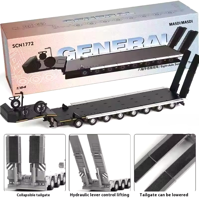 Scania Eight-Axis Semi-Low Deck Trailer black 1:64 Massdi